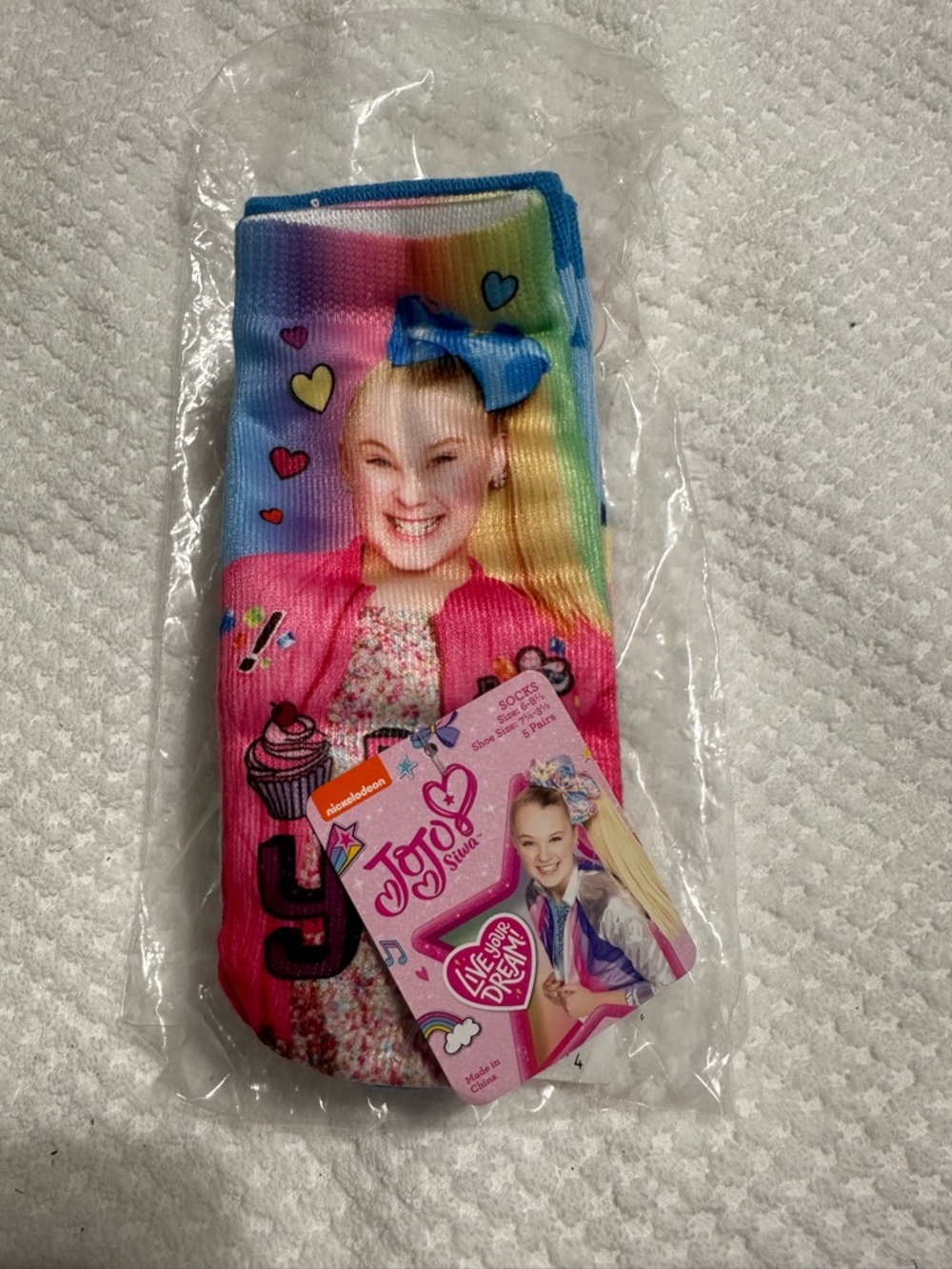 JoJo Siwa Rainbow Pink Blue Crew Socks with Graphic Bow